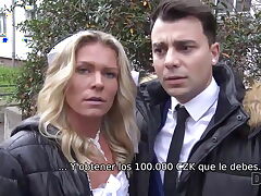 'Slutty blonde in white bride dress satisfies a stranger for cash' - European whores video